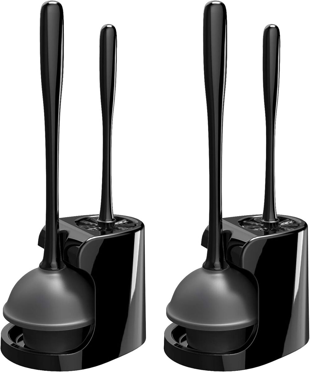 MR.SIGA Toilet Plunger and Brush Combo for Toilet Cleaning, Black, 2 Set